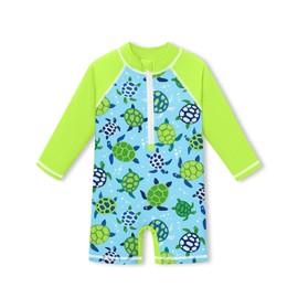 BesserBay Infant Boys Sun Protective One Piece Snaps Bottom Swimwear Blue Green Turtle Half Zip Long Sleeve Swimwear 3-6 Months