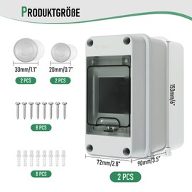 MaxEarn Pack of 2 Surface-Mounted Distribution Boxes, IP65 Waterproof Fuse Box, Surface-Mounted, 1 Row for 3 Modules, Small Distribution Box with Mounting Screws for Garden or Outdoor Use