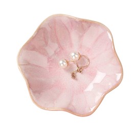 Ceramic jewelry dish,gifts for women her leaf jewelry Plate trinket key tray small ring dish holder nightstand decor home decor Christmas Birthday Friendship Gift for friend girl colleague (Pink)