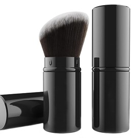 Falliny Retractable Kabuki Makeup Brush, Angled Travel Powder Blush Brush Foundation Makeup Brush with Cover for Blush, Sunscreen,Bronzer, Buffing, Concealer,Highlighter, Powder Cosmetics