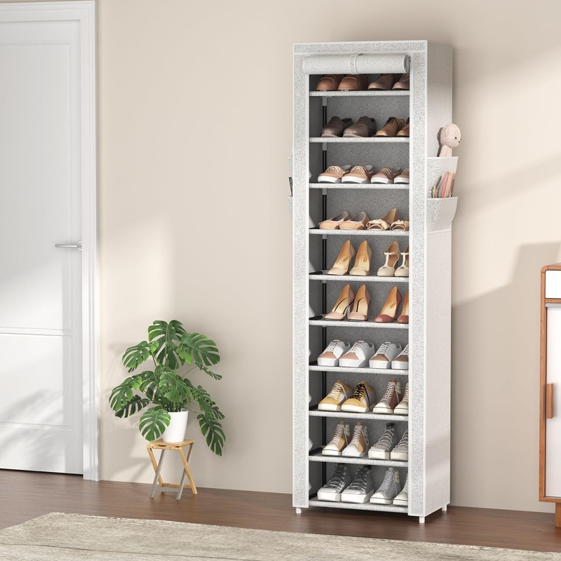 VTRIN 10-Tier Shoe Rack with Cover, Tall Narrow Shoe Organizer,