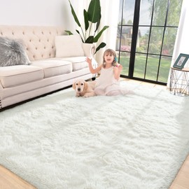 Jelymark Super Soft Shaggy Rug for Bedroom, 5x8 Feet Fluffy Carpet for Living Room, Fuzzy Indoor Plush Area Rug for Home Decor, Furry Floor Rugs for Dorm, Kids Nursery Rug for Girls, Cream White