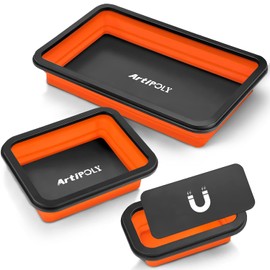 ARTIPOLY Collapsible Magnetic Parts Tray Set, 3 Different Size Foldable Silicone Magnetic Tool Trays for Bolts, Screws, Nuts and Other Small Metal Parts, Mechanic Tool for Men