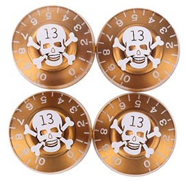 Electric Guitar Knobs Top Hat Speed Volume Tone Control Knob for Epiphone Les Paul Style Electric Guitar Parts Replacement Skull Cartoon Set of 4Pcs (Gold White)
