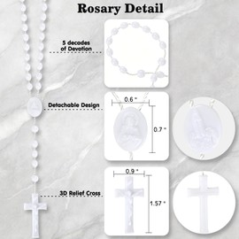 NCPLYGOU 25 Pcs Rosary, Rosarios Catolicos with Crucifix, 17'' Plastic White Rosary for Women Men Kids, Baptism Communion Church Gifts