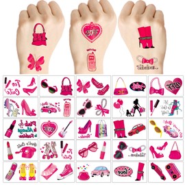 100Sheet Pink girl Temporary Tattoos, Birthday Party Supplies, Decorations Tattoos Stickers, Cute Party Favors Kids Girls Boys Activity Gifts Classroom School Prizes Themed,Arts and Crafts (Pink girl)