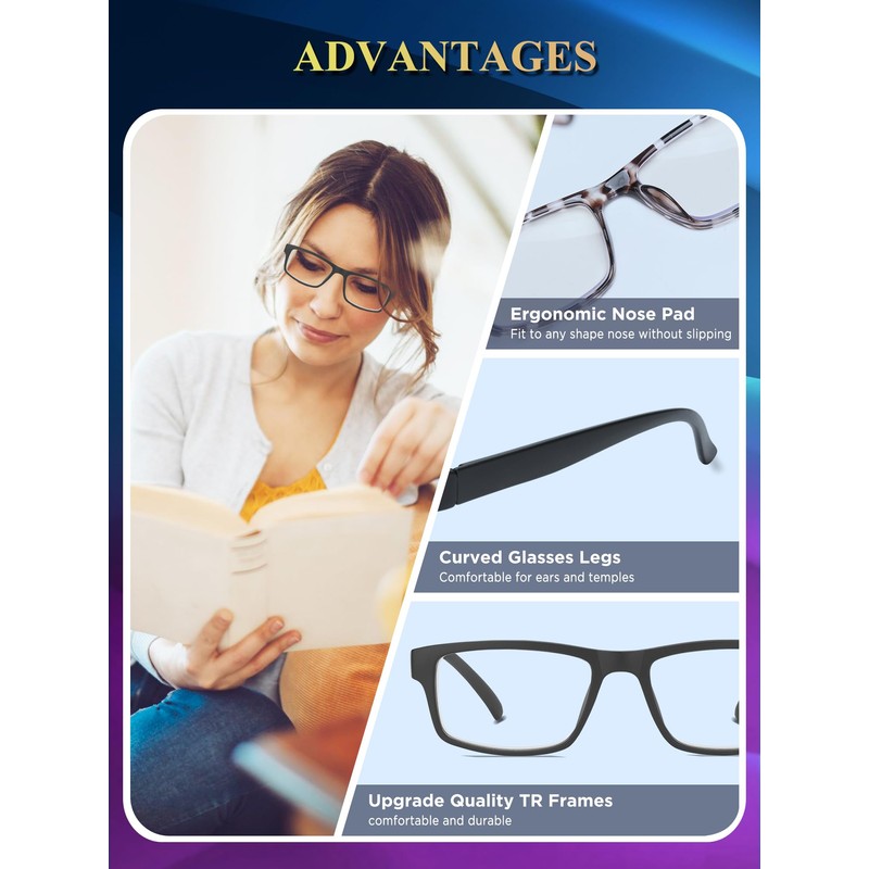 Kitchasy 2 Pack Reading Glasses,Quality Blue Light Blocking Reading Glasses,Filter