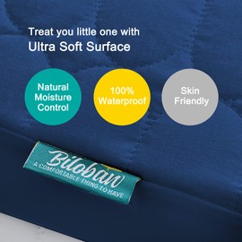 Biloban Navy Blue Crib Mattress Protector 2 Pack, Waterproof, Quilted, Absorbent, Noiseless, Durable Mattress Cover, Perfect Fit for Toddler Bed