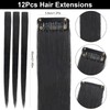 SoundZero Pack of 12 Hair Extensions, Straight Long Hairpieces, Black