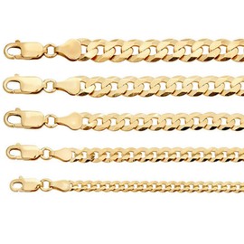 HarlemBling 14k Gold Over Solid 925 Sterling Silver - Men's Ladies Flat Cuban Chain - Made In Italy - 18-30" - 4mm 5mm 6mm 7mm 8mm - Necklace (20, 4mm)