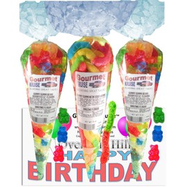 Over The Hill Happy Birthday Series 12 Flavor Bears And Sour Worms Gummy Gummi (NET WT 32 OZ) (Pack of 3) In 1 Box Gourmet Kruise Signature Gift Bags