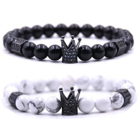 HYHONEY Crown Bracelets Bead Bracelet Mens Bracelet Womens Bracelets Matching Couple Zircon Crown Fashion Jewelry Elastic Adjustable Charm Jewelry for Men Women