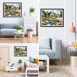 MXJSUA DIY Garden Waterfall Diamond Painting Kits for Adults, House Diamond Gem Art Painting for Beginners, Diamond Picture with Full Round Drill Dots Craft Set Gift, 30x40 cm