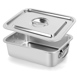 4 Inch Extra Deep Lasagna Pan with Lid and Handles 7.4QT Large Stainless Steel Nonstick Deep Baking Pan with Handles for Lasagna Casserole Dishes Brownie Sourdough Bread （14x10.6x4 IN)