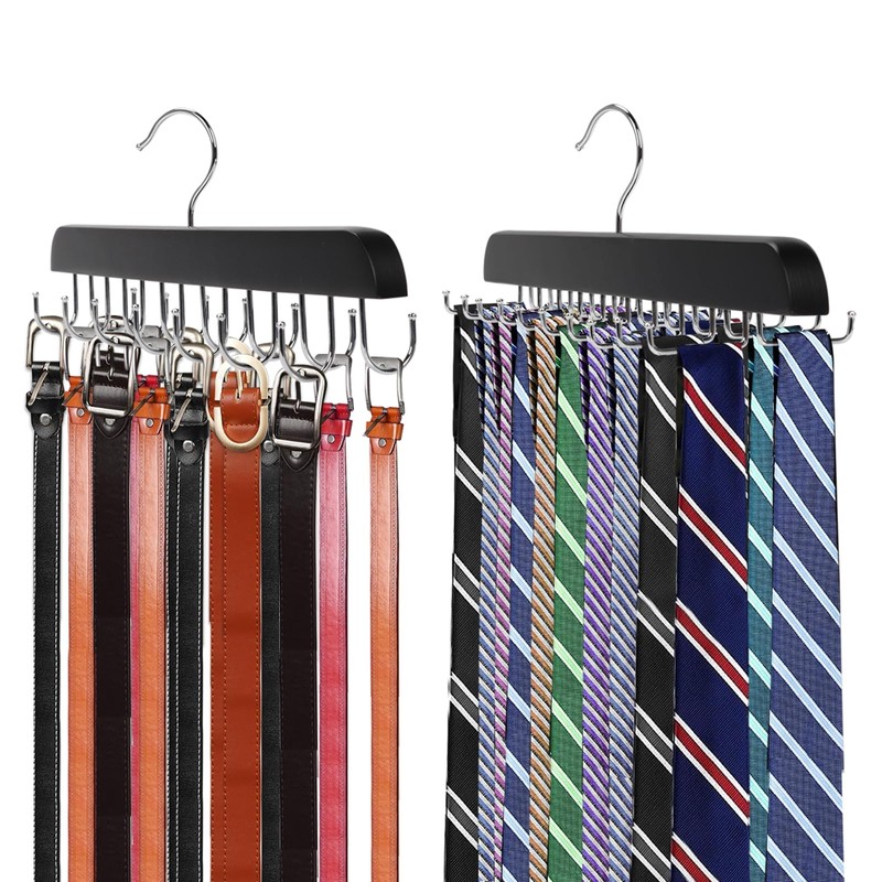 Ruaizel 2Pcs Tie Rack & Belt Hanger, Tie Rack with
