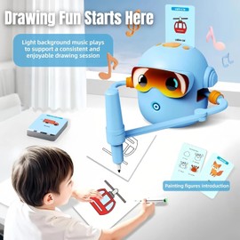 NAUQUOHZ Drawing Robot for Kids with 100 Cards, Voice Interactive Educational Drawing Machine, Montessori Painting Learning Toys for 3 4 5 6 7 8 Year Old Boys Girls Birthday Party