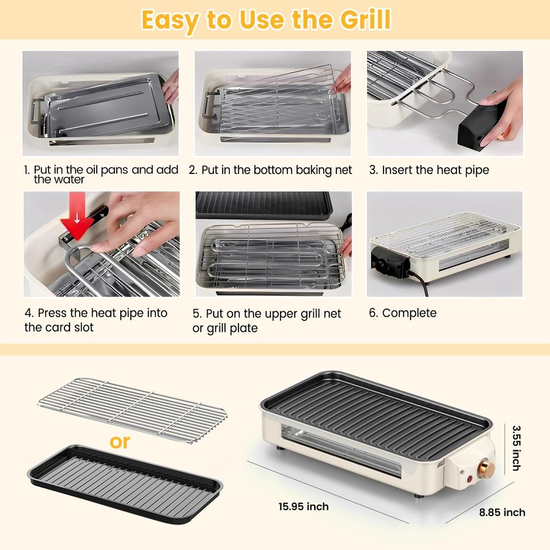 Electric Indoor Grill 1500W, YOHAWJAN 2 in 1 Smokeless Indoor