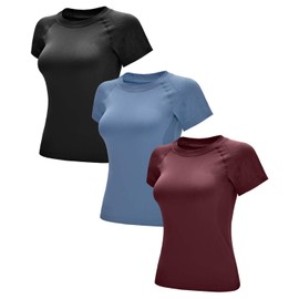 RUNNING GIRL Seamless Workout Shirts for Women Dry-Fit Short Sleeve T-Shirts Crew Neck Stretch Yoga Tops Athletic Shirts