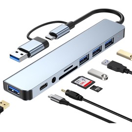 Uplayteck Hub USB C de 8 Puertos, Adaptador Multipuerto Tipo C, Divisor USB 3.0 Portátil Ultrafino USB C Dock para MacBook, Mac Pro, iMac, Surface Pro, XPS, PC, Flash Drive, Mobile HDD