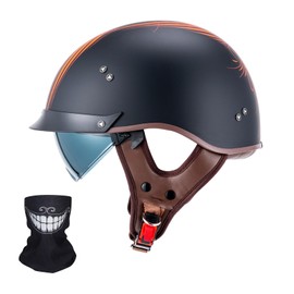 Half Motorcycle Helmets Open Face Sun Visor Quick Release Buckle DOT Approved Cruiser Pilot Helmets for Adults Men Women (F07A Angel, Small)