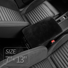 IRIWOOL Sheepskin Armrest Cover Auto Center Armrest Cover Car Soft Console Pad, Fluffy Wool Auto Center Console Cover for Most Car Arm Rest Decoration Protector 7 x 13 Inch (Shearling, Dark Gray)