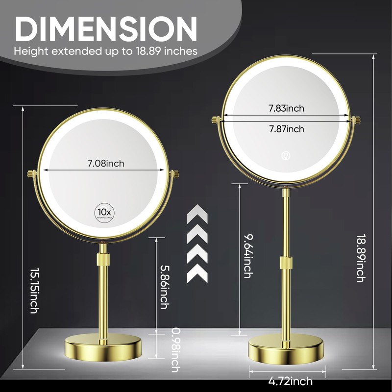 Nicesail 8” Rechargeable LED Magnifying Makeup Mirror with 3 Color