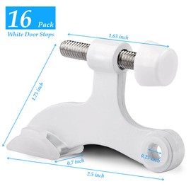 OBTANIM 16 Pack Hinge Pin Door Stopper Heavy Duty Metal Adjustable Door Stops with Rubber Bumper Tips (White)