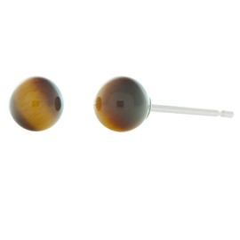 Trustmark 925 Sterling Silver 4mm Natural Brown Tigers Eye Ball Stud Post Earrings