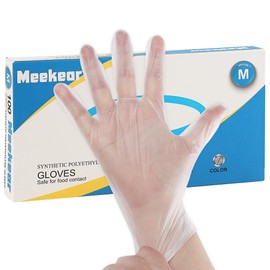 Meekear Food Prep Disposable Gloves, TPE Clear Latex-Free Food Safe Cleaning Gloves, BPA Free, Powder Free, Oil Tight (100, X-Large)