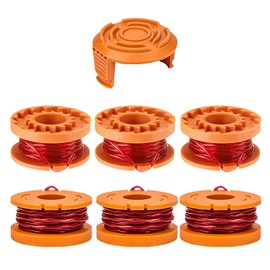 Viilich 6Pcs Trimmer Spool Line Compatible with Qualcast Worx 20V Grass Trimmers WA0004 WA0010 WA6531 Trimmer Spool Replace CGT183A CGT18LA1 WG150 WG152 WG153 WG160 WG163 WG180 (6 Spools,1 Caps)