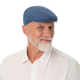 Stetson Pandico Driver Men's Linen Flat Cap Peaked Cap Flat Cap Linen Cap – Made in the EU with Peak, Lining Spring Summer, blue-white