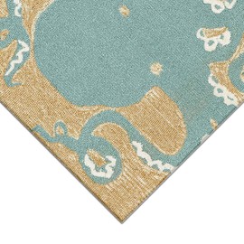 Ocean Inspired Aqua Octopus, Novelty Designed, Hand Hooked Indoor/Outdoor Rug, 30 Inches