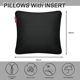 Pcinfuns Outdoor Waterproof Throw Pillows,18×18 Inch Decorative Pillows with Inserts,Square Pillows for Home Patio Coach Sofa Use,Black,Pack of 2