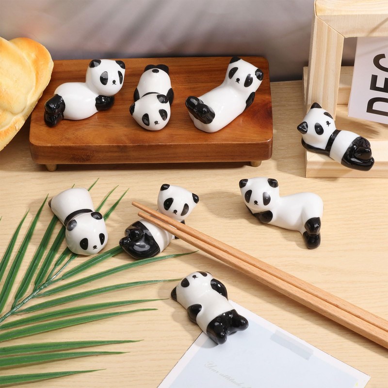 GLOBLELAND 8Pcs Panda Chopsticks Holder Cute Ceramic Chopstick Rest Chopsticks