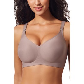 ZUMIY Nursing Bra for Maternity Breastfeeding, Ultra Soft Comfort Seamless Pregnancy Bra, Adjustable Wide Straps Removable Pads Wireless Night Sleep Bralette (UK, Alpha, L, Regular, Regular, Brown)