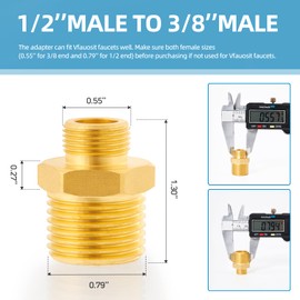 Brass G1/2 to G3/8 Male Reducer Adapter,Water pipe Fitting,Compression Fitting with Rubber Washer for Kitchen Bathroom Water Faucet 2pcs (couple)