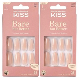 KISS Bare But Better TruNude Fake Nails Nude Nail Shades Manicure Set, Nude Drama', 28 Chip Proof, Smudge Proof Glue-On Nails (Pack of 2)