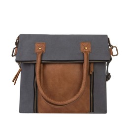 Mona B. Ash Fold-Over and Intermix Convertible Upcycled Canvas Tote and Crossbody Bag with Vegan Leather Trim (Fold-Over-Ash)