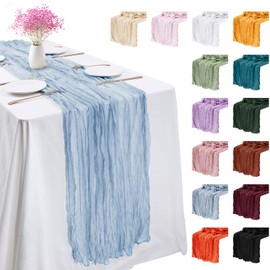 LEREATI Sky Blue Cheesecloth Table Runner 90cm x 300cm Chiffon Table Runner Gauze Fabric Sheer Cheese Cloth Table Runner for Dresser Birthday Wedding Dining Room Summer Boho Decoration