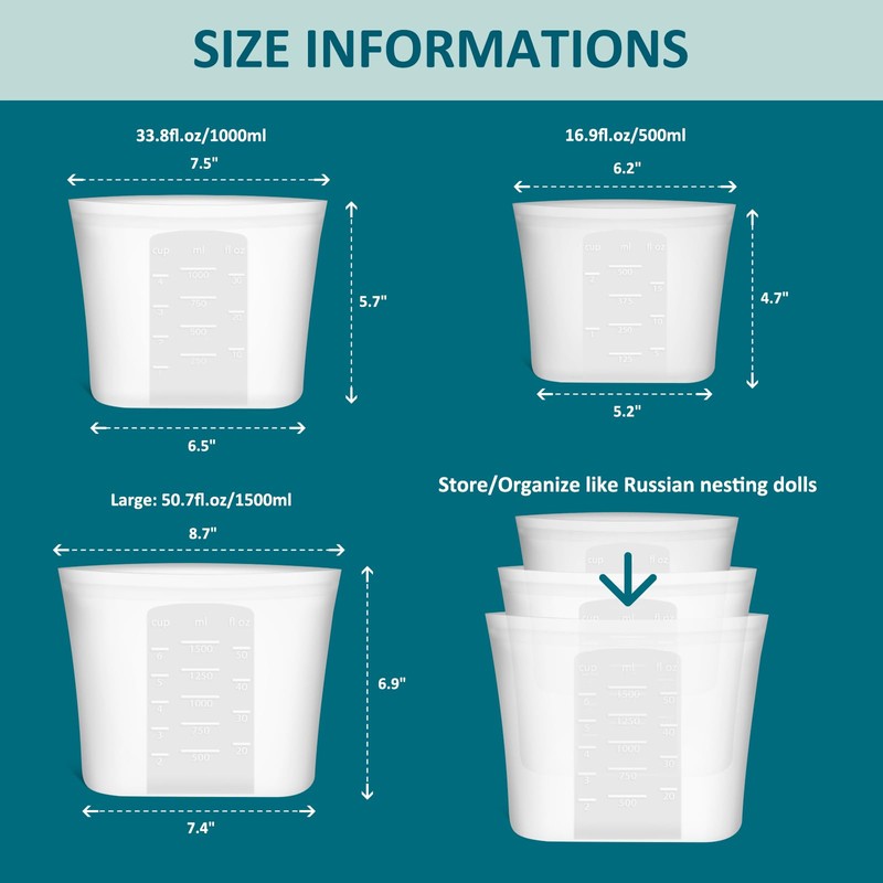 12-Pack Reusable Silicone Food Storage Bags, 100% Silicone Stand-Up Wide-Open