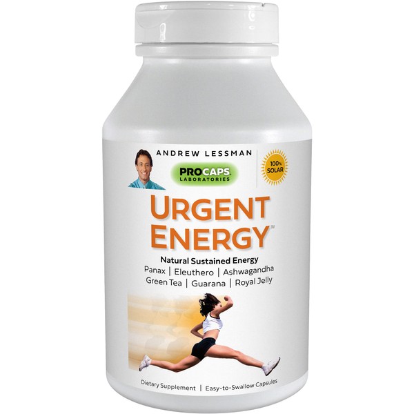 ANDREW LESSMAN Urgent Energy 60 Capsules – Provides a Safe, Healthy Means of Enhancing Energy Levels & Feelings of Well-Being, with Green Tea, Guarana, Ginseng, Royal Jelly, Ashwagandha, B-Complex
