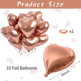 Foil Heart Balloons, 10Pcs Heart Shape Balloons Mylar Balloons for Helium Decorations for Mother's Day, Wedding, Brithday Party, Anniversary (Rose Gold)