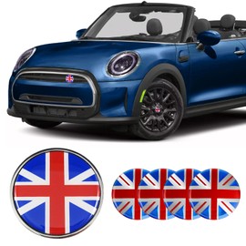 x xotic tech Union Jack Style 3D Front Bumper Grill Emblem Badge w/Wheel Center Cap Covers Compatible with Mini Cooper R50 R55 R56 R57 R58 F54 F55 F56 F57 F60 R60 R61 (Red + Blue)