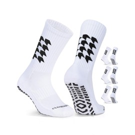 Closemate Grip Socks Football 3 Pairs Anti Slip Sport Socks for Men Women Cushion Anti Blister Cotton Non Slip Athletic Socks for Football Basketball Yoga Hiking (3 Black, Size L)