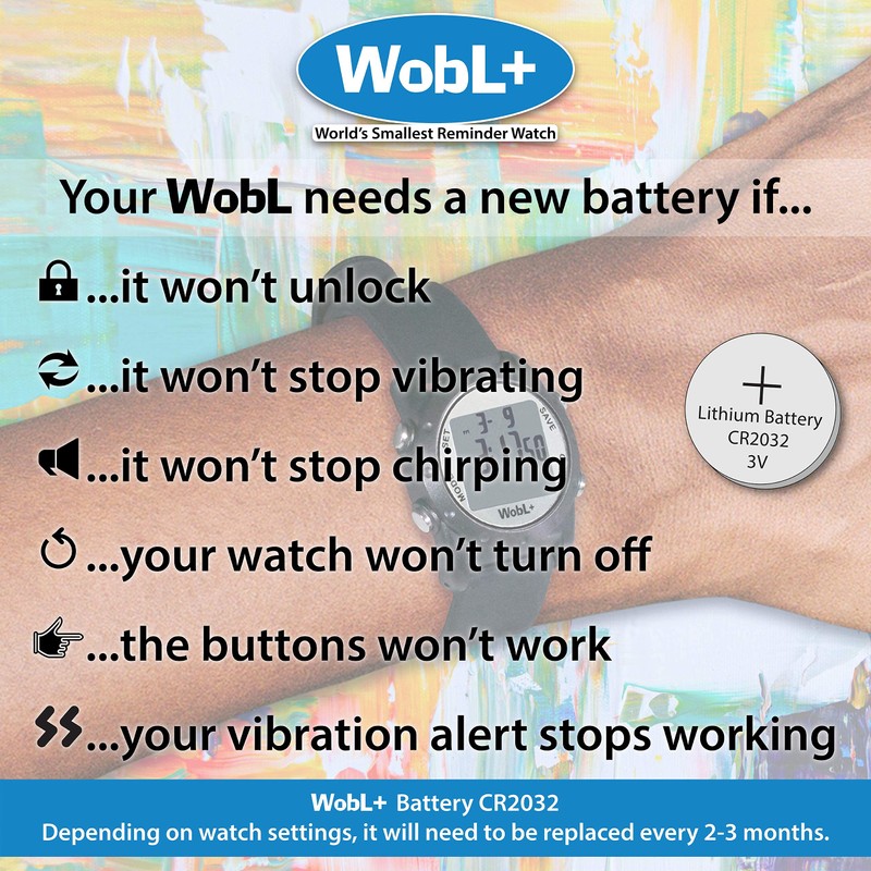WobL+ Waterproof Vibrating Watch (BLACK), Potty Reminder, Pill Reminder