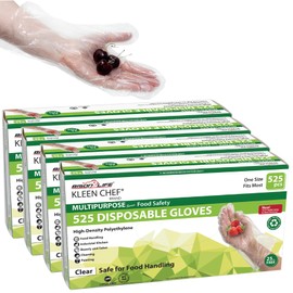 KLEEN CHEF Disposable Food Handling Long Cuff Poly Gloves | One Size Fits Most, 525 per box (4 boxes) - 2100 pieces…