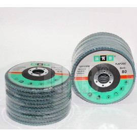 HKB ® Pack of 20 Flap Sanding Discs Grain 80, Grinding Disc, Abrasive Mop, 125 x 22 mm, Blue, Zircon, for Stainless Steel, Metal, Inox, for Flex and Angle Grinders, Manufacturer HKB, Item No. 50088