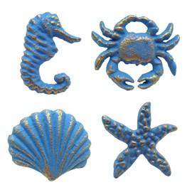 Joyindecor Ocean Cabinet Knobs for Dresser Cupboard Wardrobe Cabinet Kitchen, Distressed Cast Iron Beach Theme Drawer Pulls Handles, Marine Style Nautical Starfish Dresser Knobs, Pack of 4 (Blue)