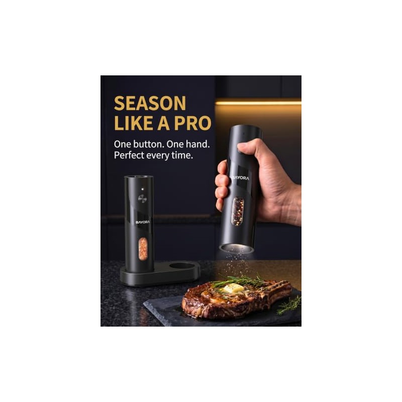 Rechargeable Electric Salt & Pepper Grinder Set with Charging Base