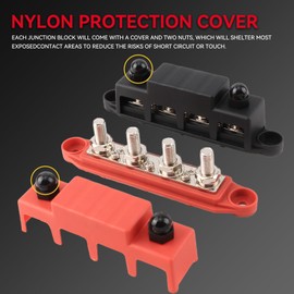 DaRui Power Distribution Block Bus Bar 5/16'' M8 Terminal Stud 4 Post with Cover 250 Amp Rating for Marine Automotive and Solar Wiring RV Boat (250A, 5/16'', Red+Black)